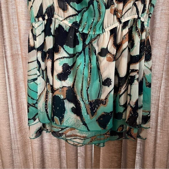 Mushka by Sienna Rose Inc Turquoise Abstract Pattern Ruffled Blouse Size Medium - Picture 13 of 15